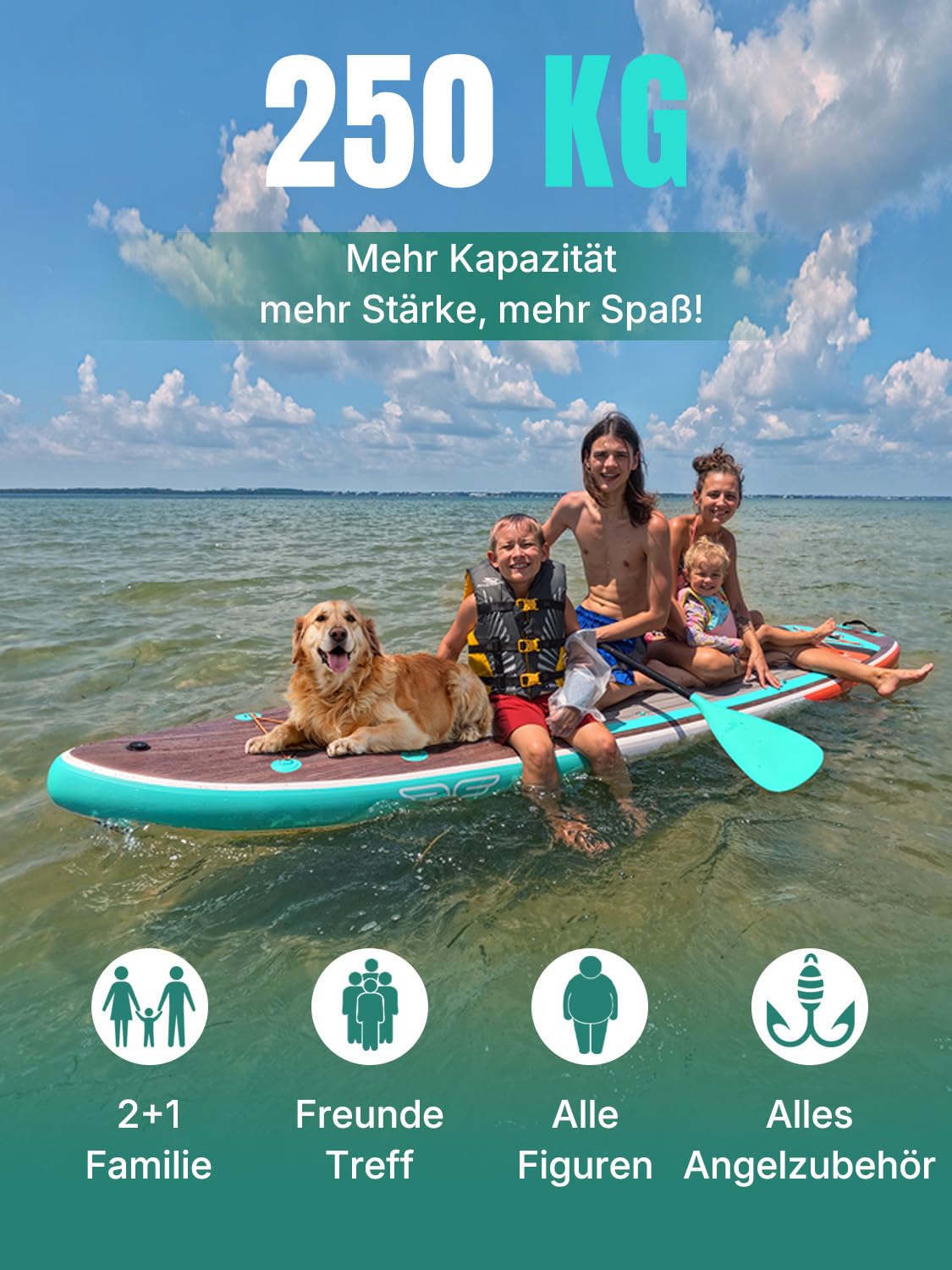 Niphean Extra Großes SUP Board für 2+1 Personen, mit Balancierflügel