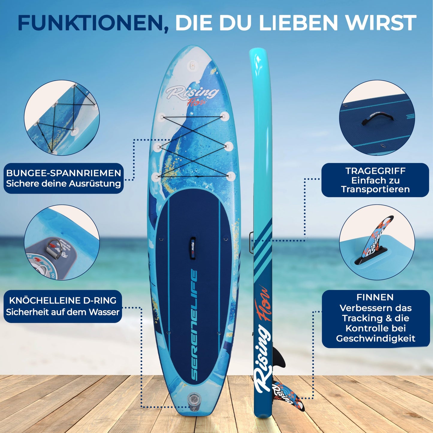 SereneLife aufblasbares SUP Board, mit Komplett-Set