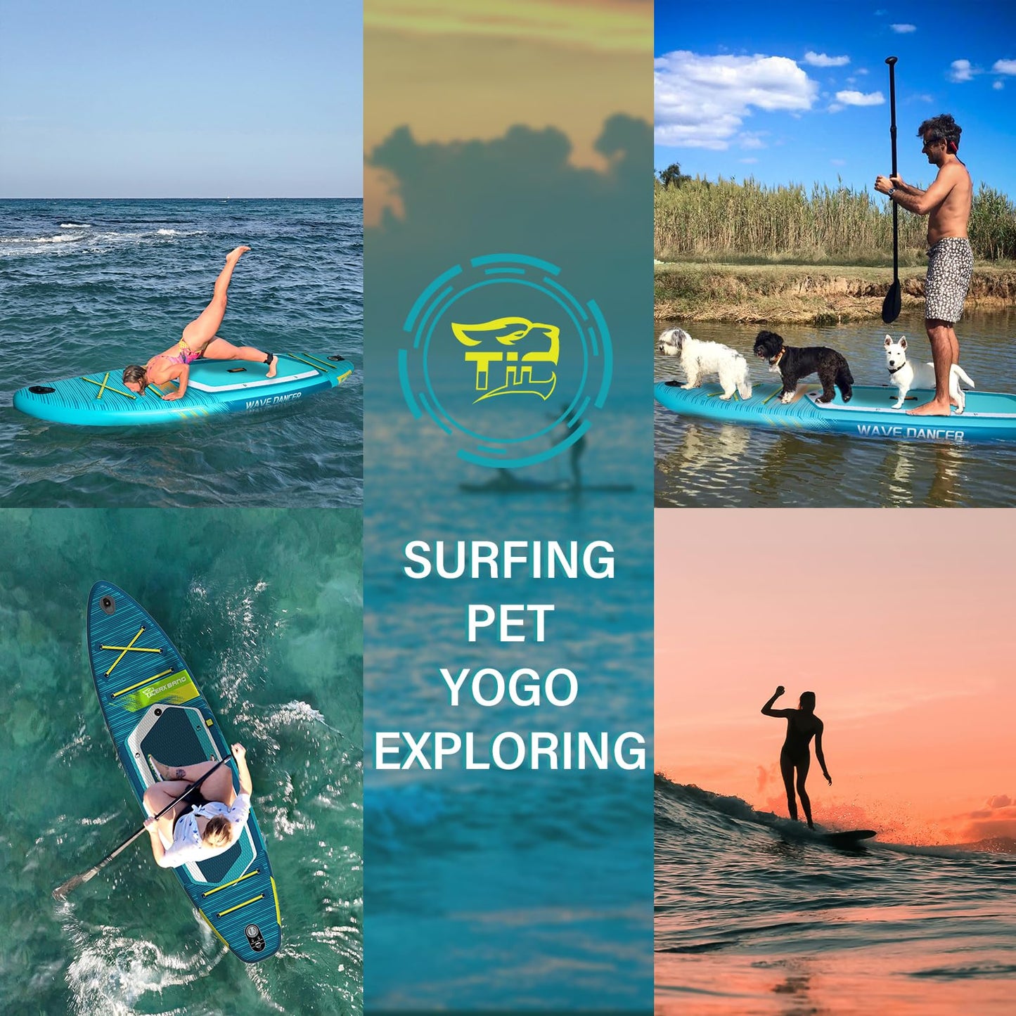TIGERXBANG aufblasbares SUP Board, 335 cm, mit Komplett-Set, Himmelblau