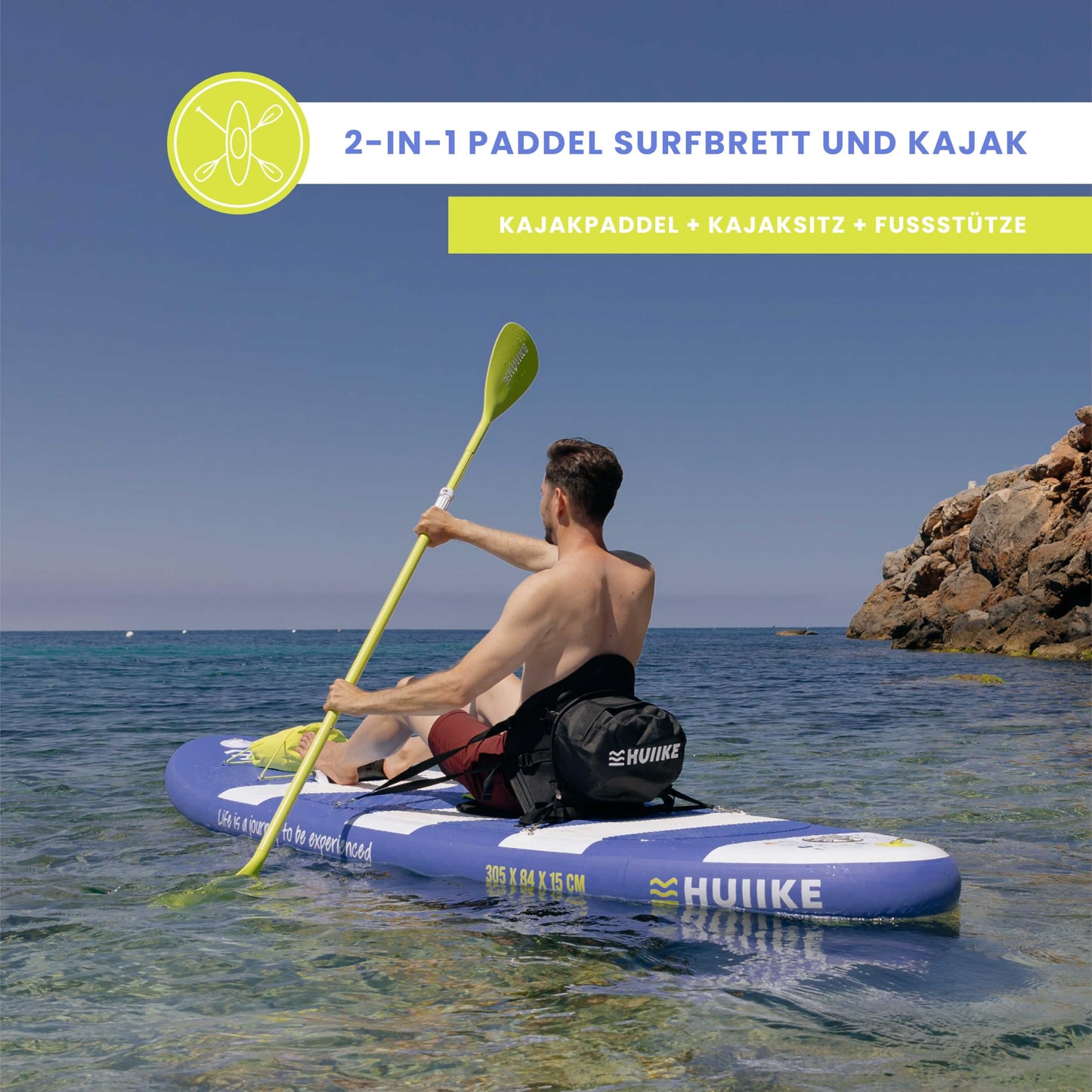HUIIKE aufblasbares SUP Board, bis 130 kg, 305 cm, mit Zubehör-Set