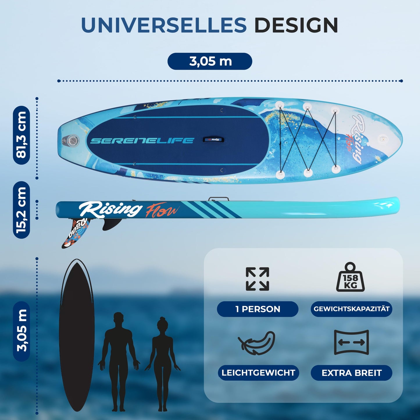 SereneLife aufblasbares SUP Board, mit Komplett-Set