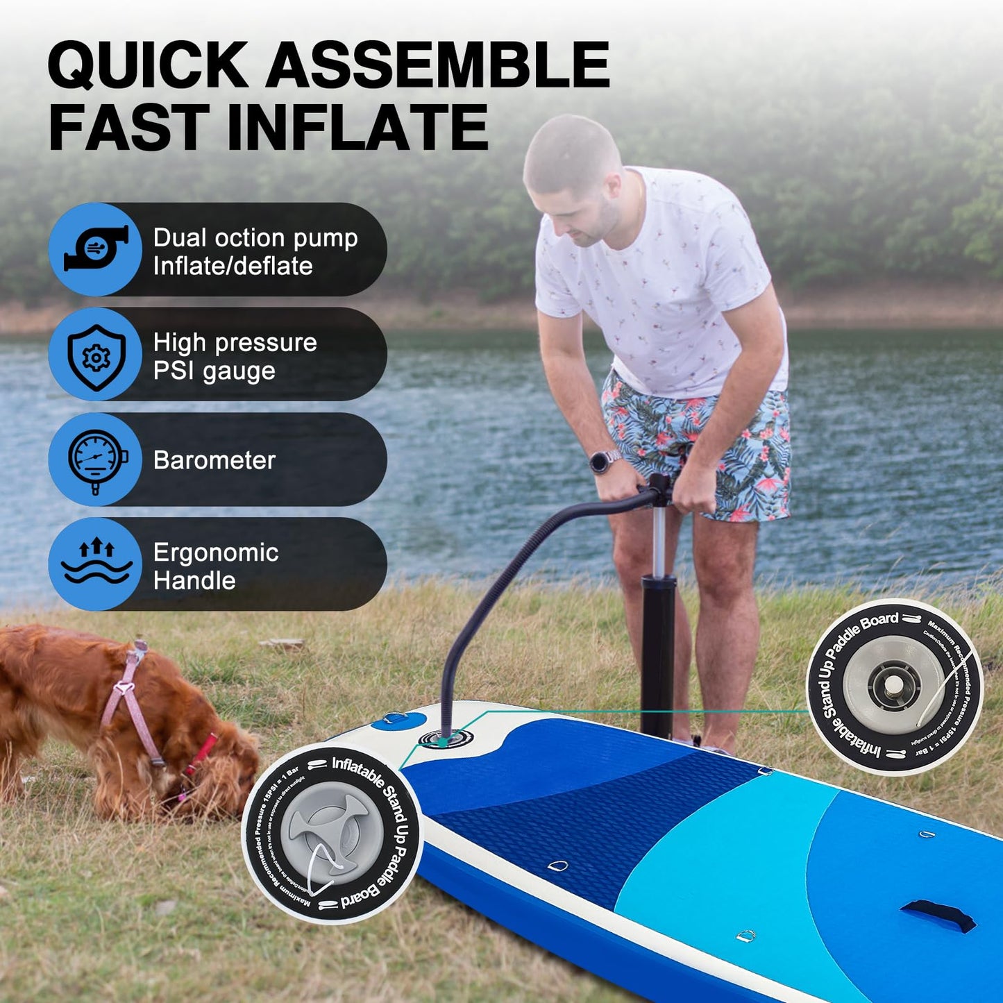Aufblasbares SUP Board mit Sitz, 320 cm, bis 200 kg, Blau