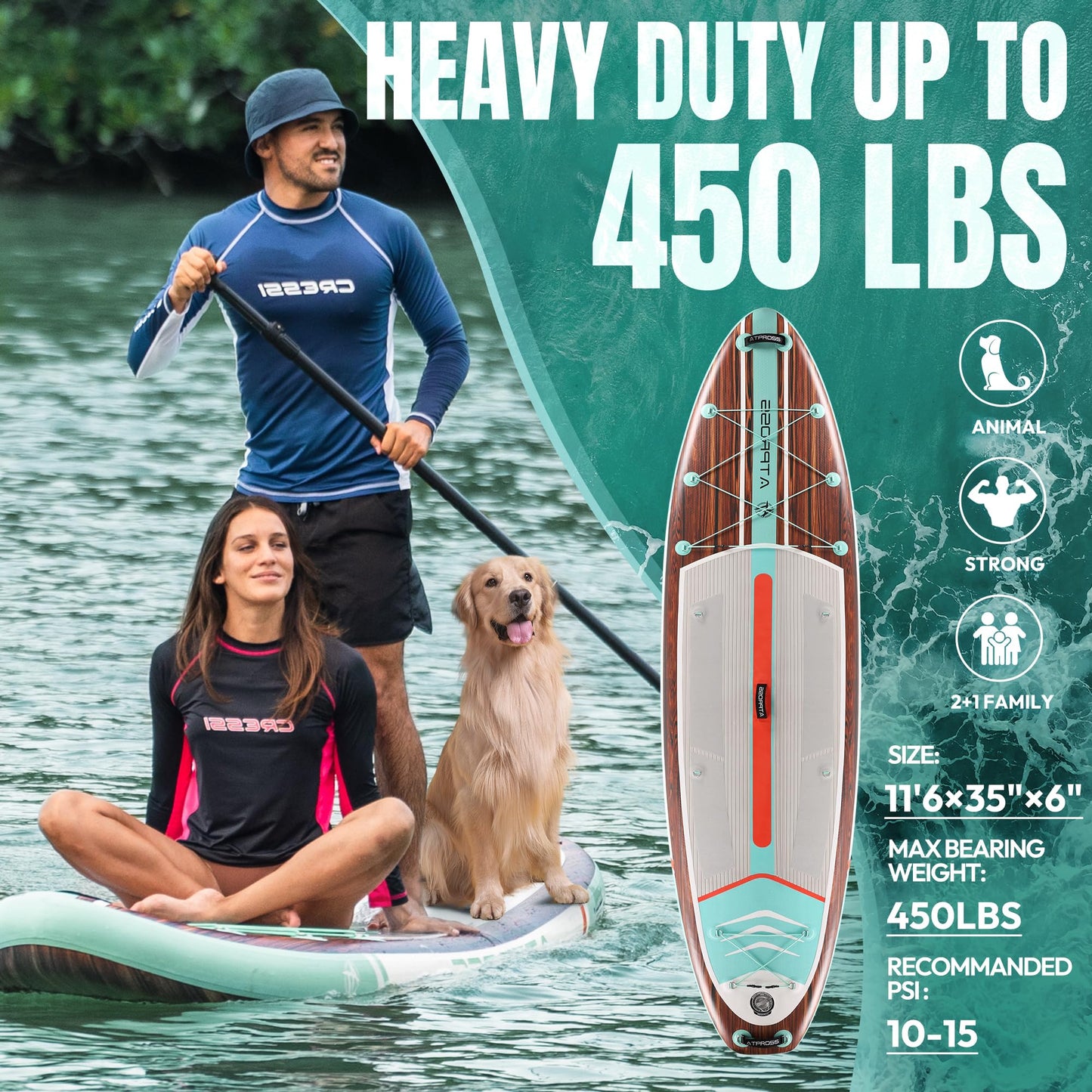 ATPROSS aufblasbares SUP Board, bis 200 kg, mit Premium-Set, 350 cm