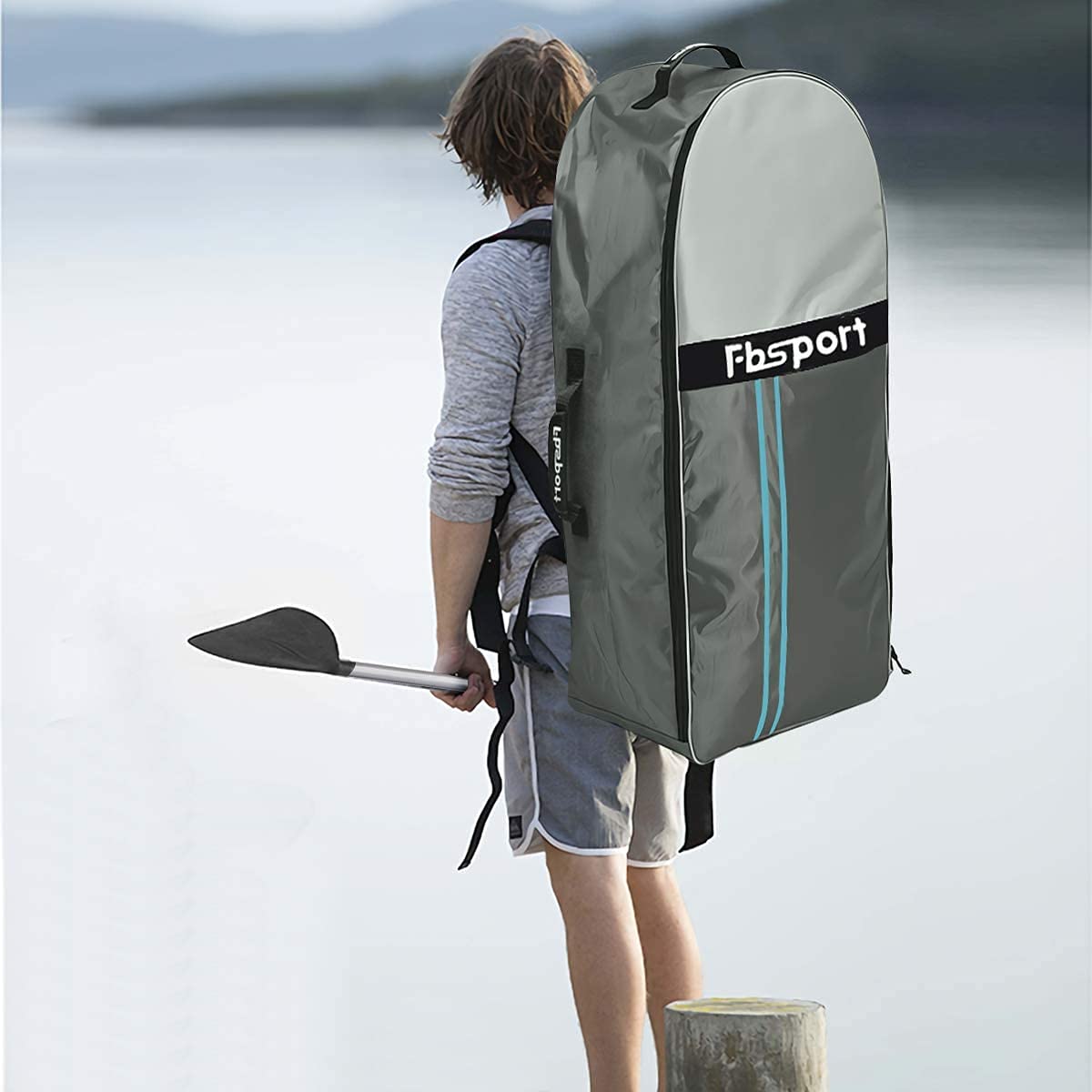 FBSPORT aufblasbares SUP Board, 15 cm dick, mit Komplett-Set, Grün