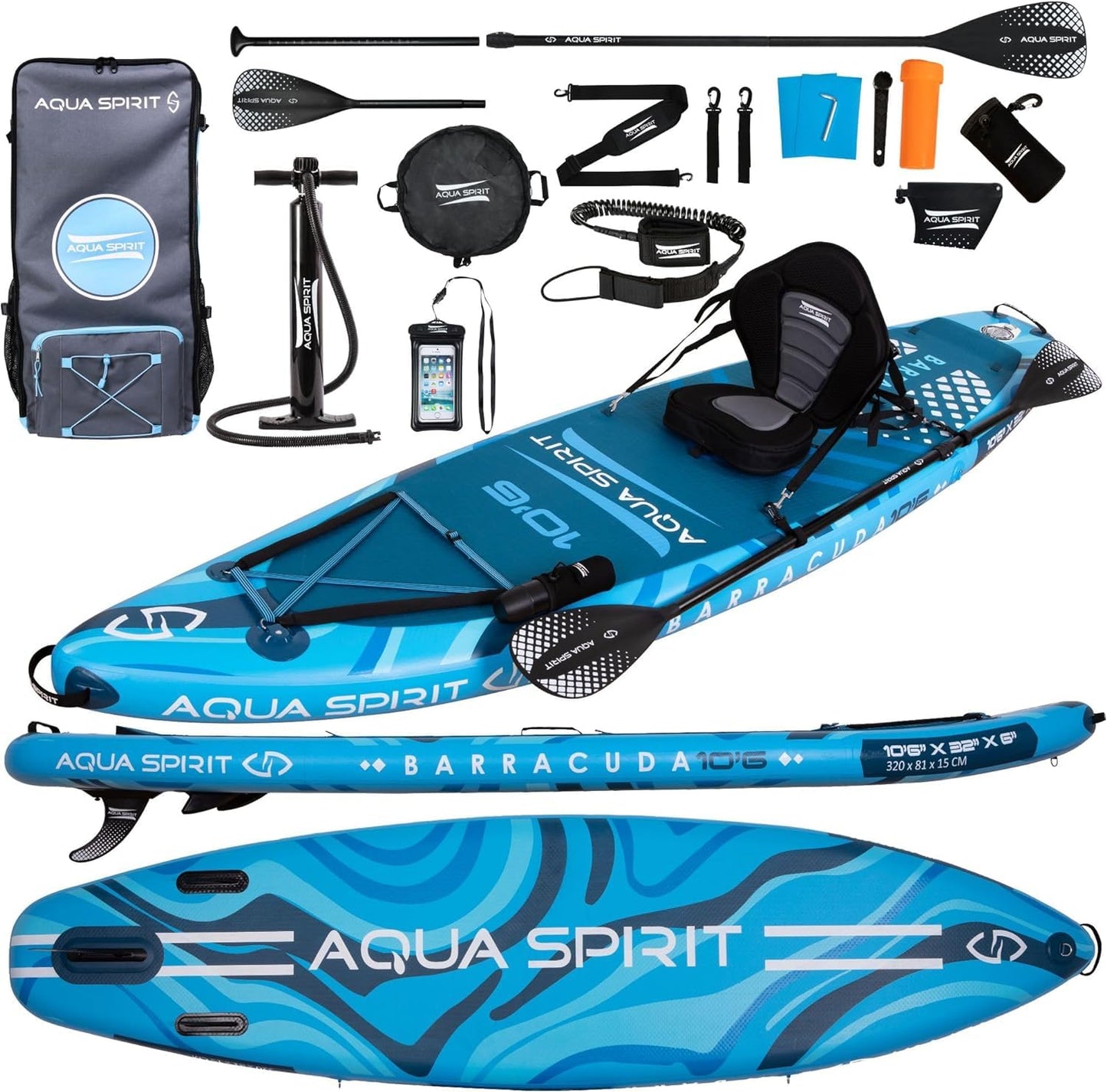 Aqua Spirit aufblasbares SUP Board mit Sitz, 320 cm, Blau