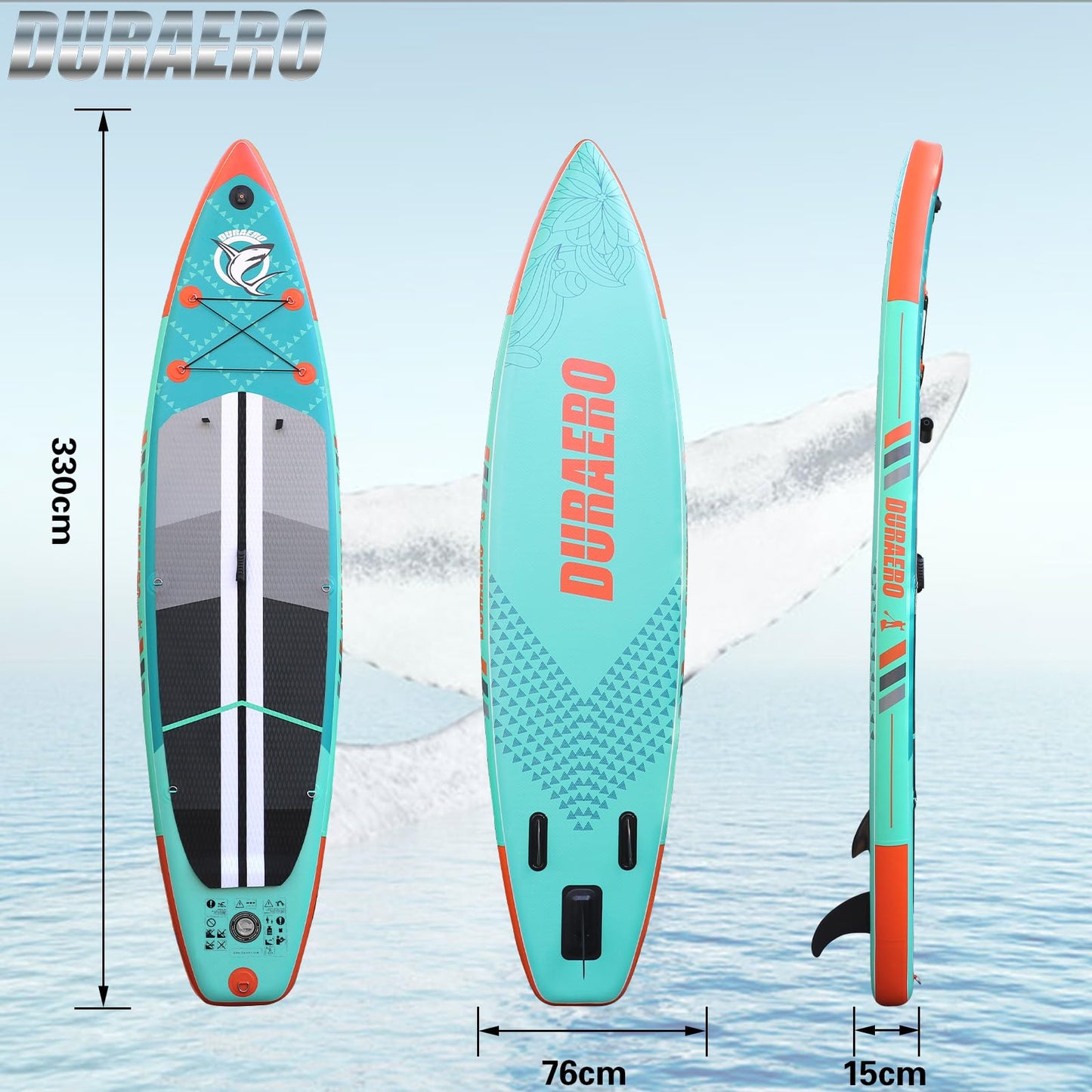 Aufblasbares SUP Board mit Kajak-Sitz, 330 cm, bis 150 kg, mit Kamerahalterung, Mintgrün