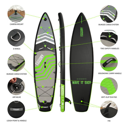 Extra breites aufblasbares SUP Board, mit Paddel & Pumpe, Graugrün