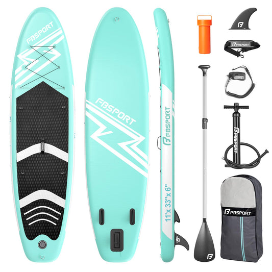 FBSPORT aufblasbares SUP Board, 15 cm dick, mit Komplett-Set, Grün