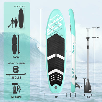 FBSPORT aufblasbares SUP Board, 15 cm dick, mit Komplett-Set, Grün