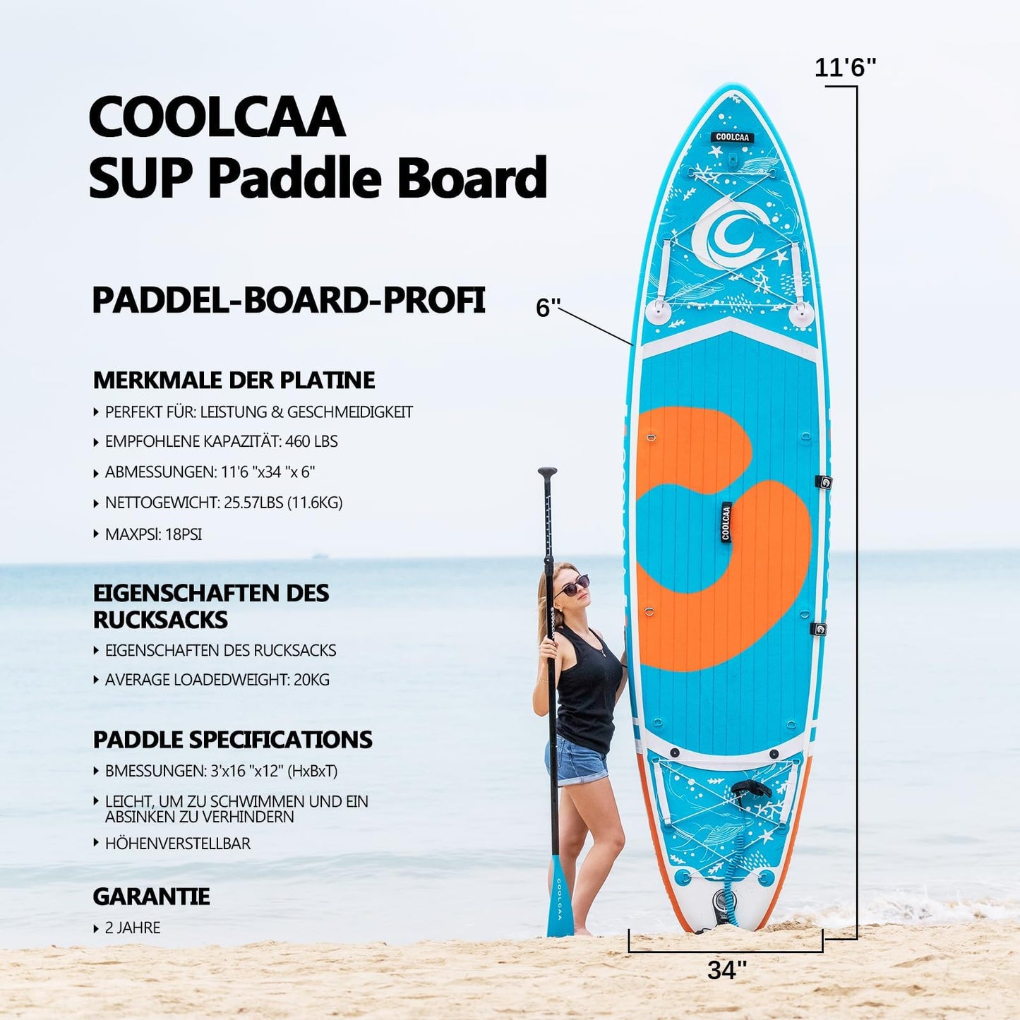 COOLCAA Stand Up Paddle Board, mit Premium-Set, bis 210 kg