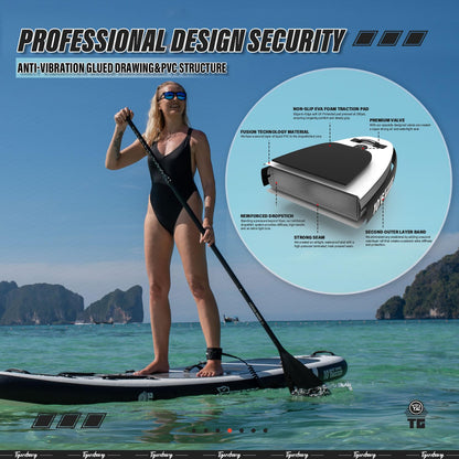 TIGERXBANG aufblasbares SUP Board, mit Kajak-Sitz und Doppelpaddel, 320 cm, Schwarz