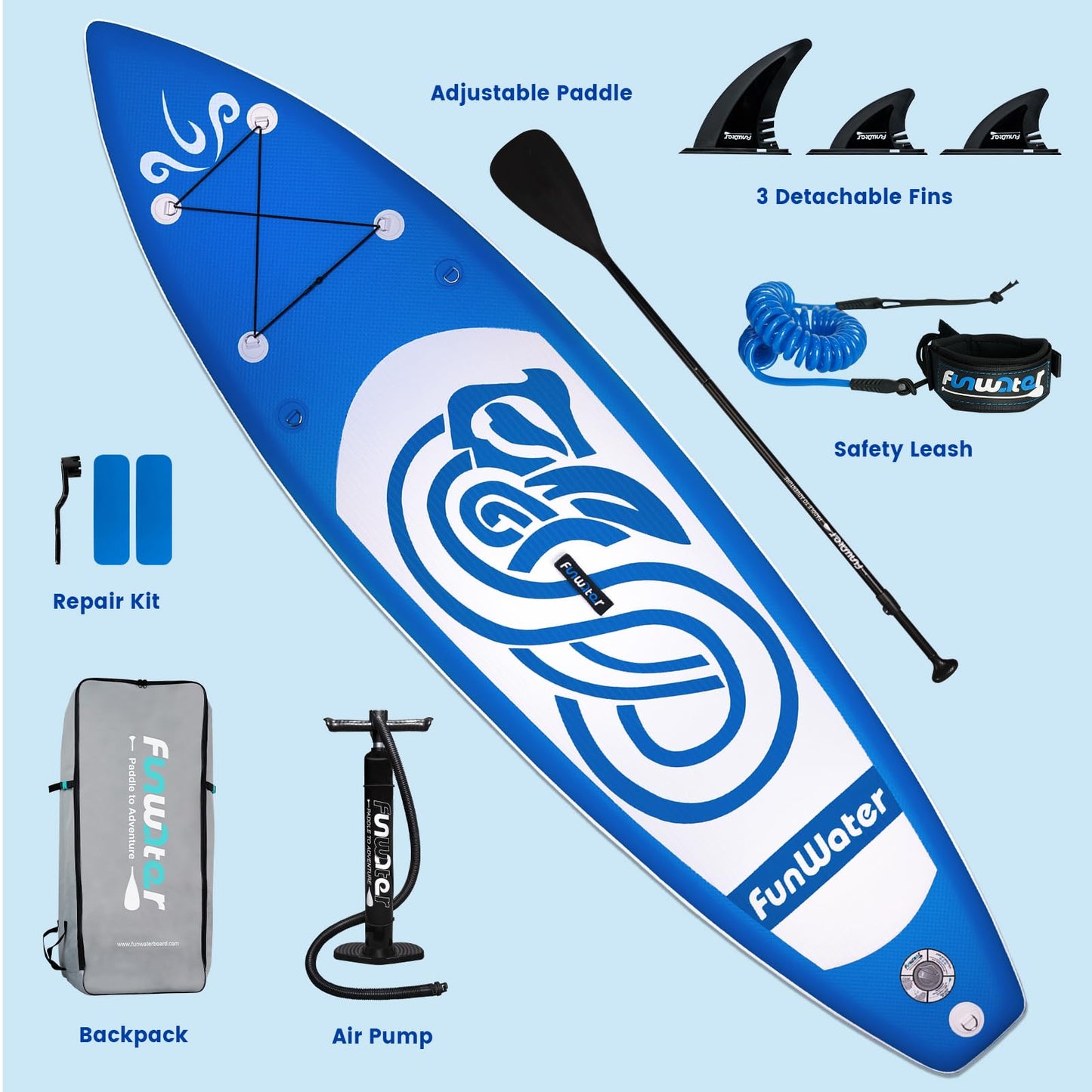FunWater aufblasbares SUP Board, mit Komplett-Set