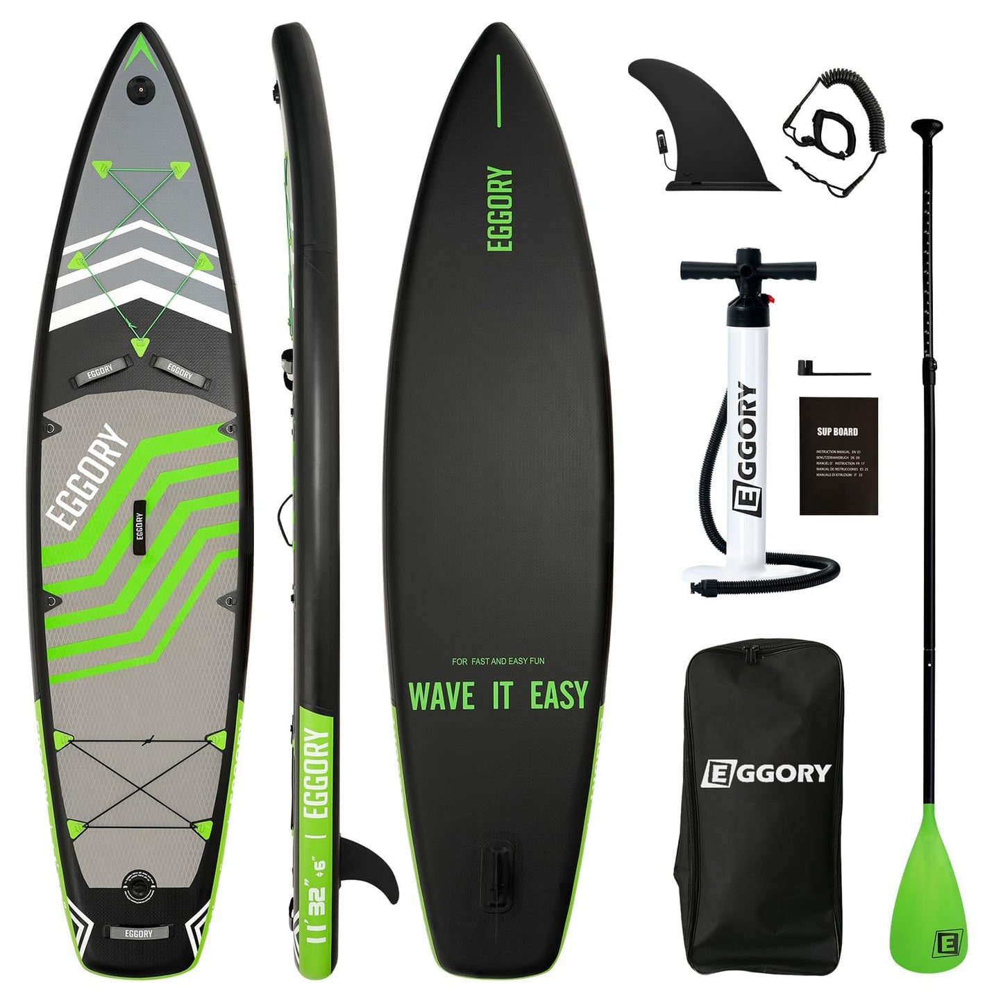 Extra breites aufblasbares SUP Board, mit Paddel & Pumpe, Graugrün