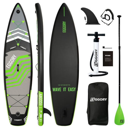 Extra breites aufblasbares SUP Board, mit Paddel & Pumpe, Graugrün