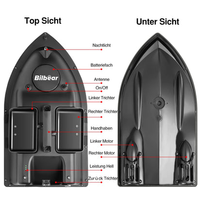 Bilbear Futterboot mit GPS, 3 Klappen und Ersatz-Akku, für Karpfenfischen, Schwarz