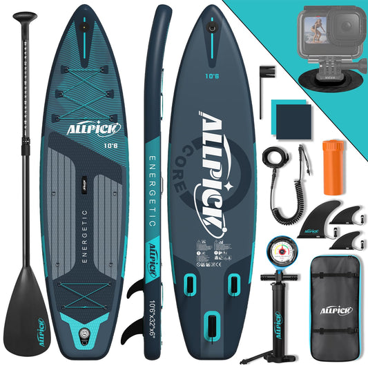 ALLPICK Premium aufblasbares SUP Board Set, mit Kamerahalterung, bis 200 kg, Grün