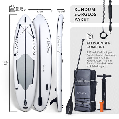 FAVVITY aufblasbares SUP Board, 7 Jahre Garantie, ultraleicht, bis 150 kg