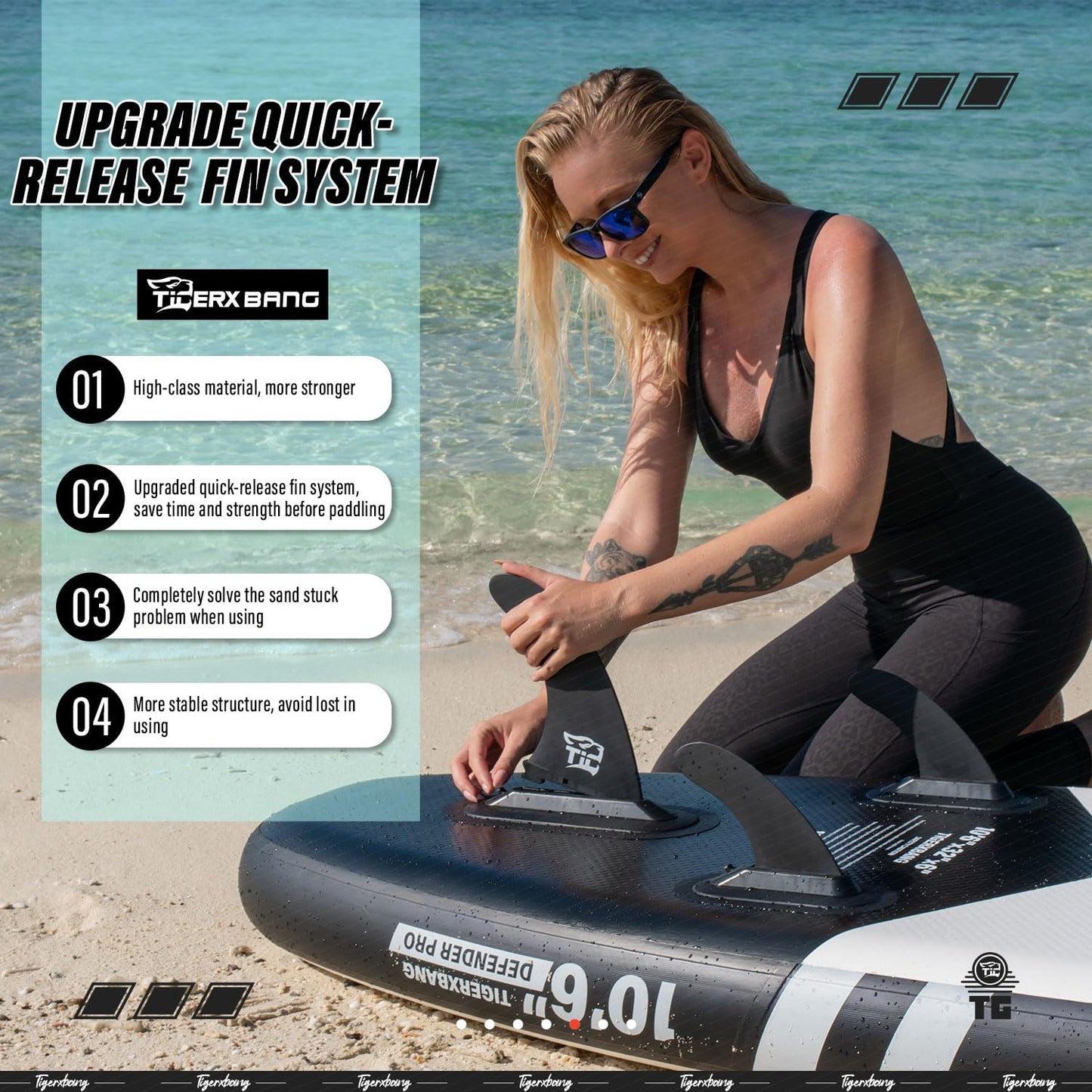 TIGERXBANG aufblasbares SUP Board, mit Kajak-Sitz und Doppelpaddel, 320 cm, Schwarz