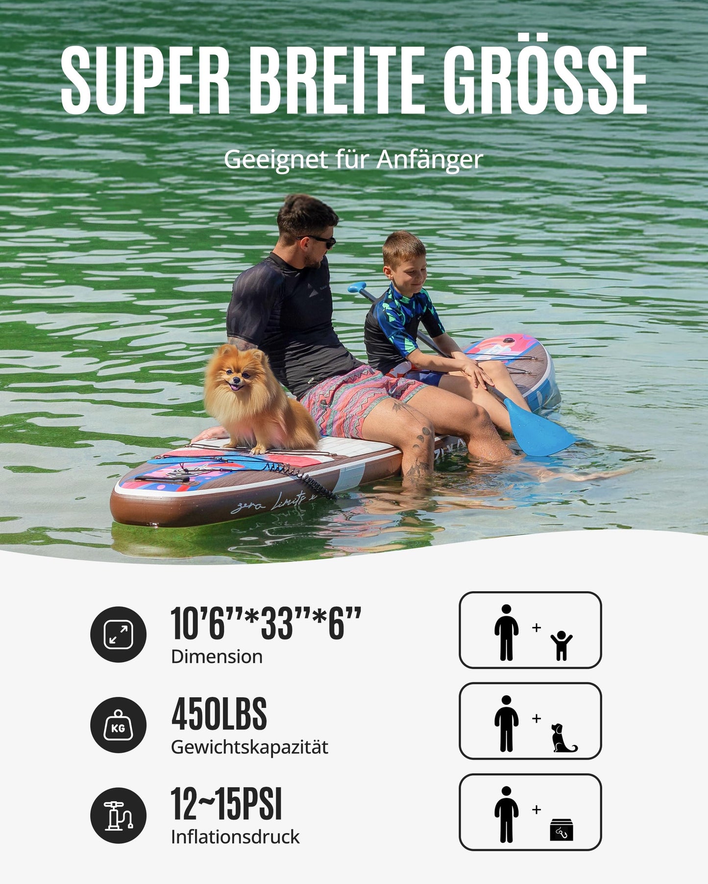 ZLX aufblasbares SUP Board, mit Sitz und Anti-Rutsch-Deck, 320 cm