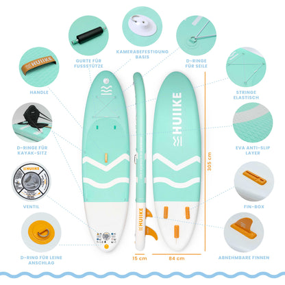 HUIIKE aufblasbares SUP Board, 305 cm, bis 130 kg, mit Komplett-Set