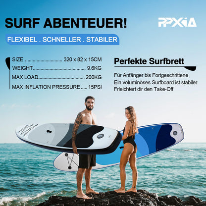 Aufblasbares SUP Board mit Sitz, 320 cm, bis 200 kg, Blau