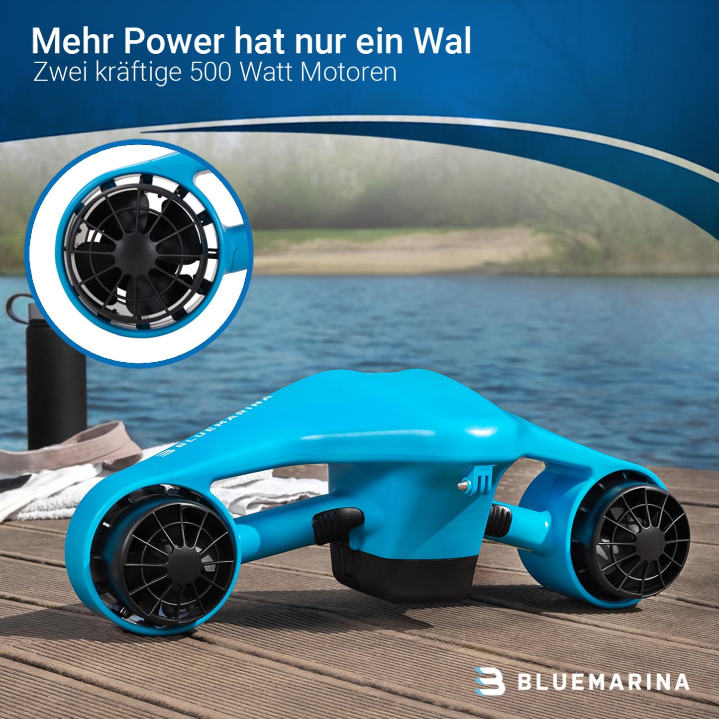 Bluemarina Orca Unterwasserscooter, 2x 500W Motoren, 5.4 km/h, 30 m Tiefe