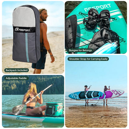 FBSPORT aufblasbares SUP Board, 15 cm dick, mit Komplett-Set, Grün