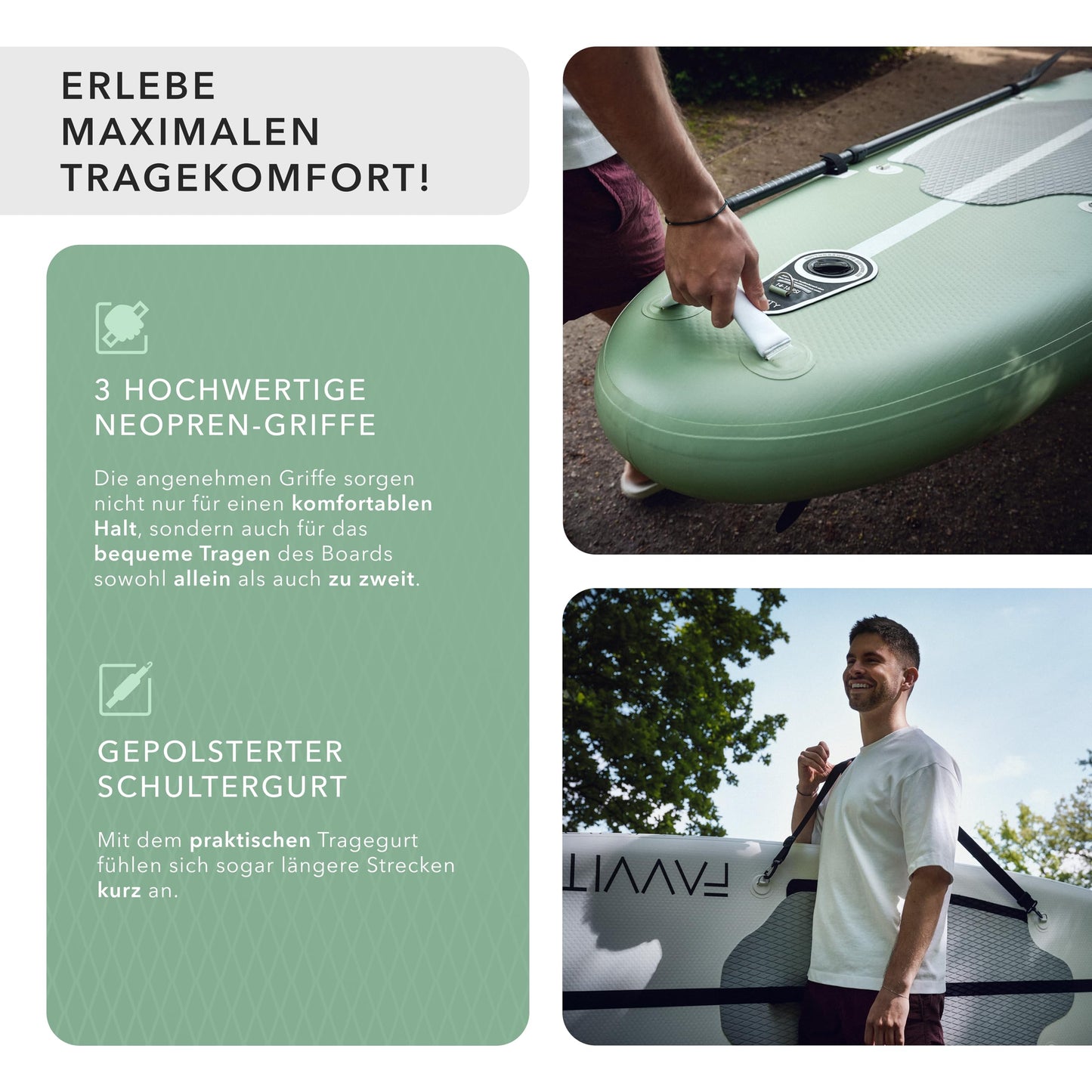 FAVVITY aufblasbares SUP Board, 7 Jahre Garantie, ultraleicht, bis 150 kg