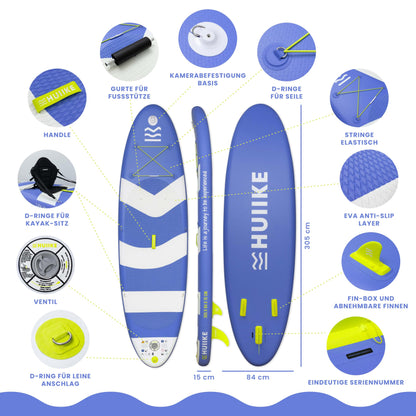 HUIIKE aufblasbares SUP Board, bis 130 kg, 305 cm, mit Zubehör-Set