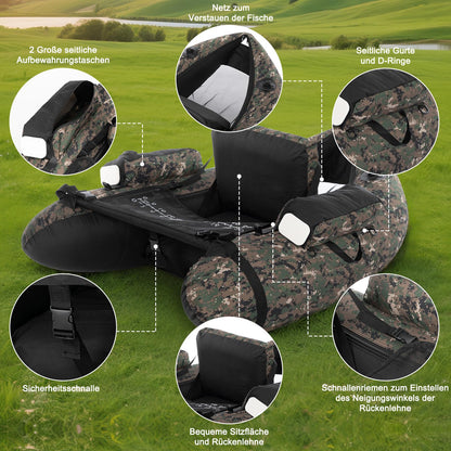 LEADZM aufblasbares Angelboot, Camouflage, 150 kg Tragkraft