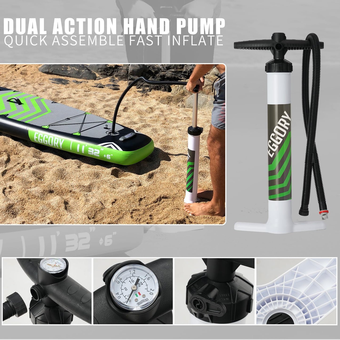 Extra breites aufblasbares SUP Board, mit Paddel & Pumpe, Graugrün