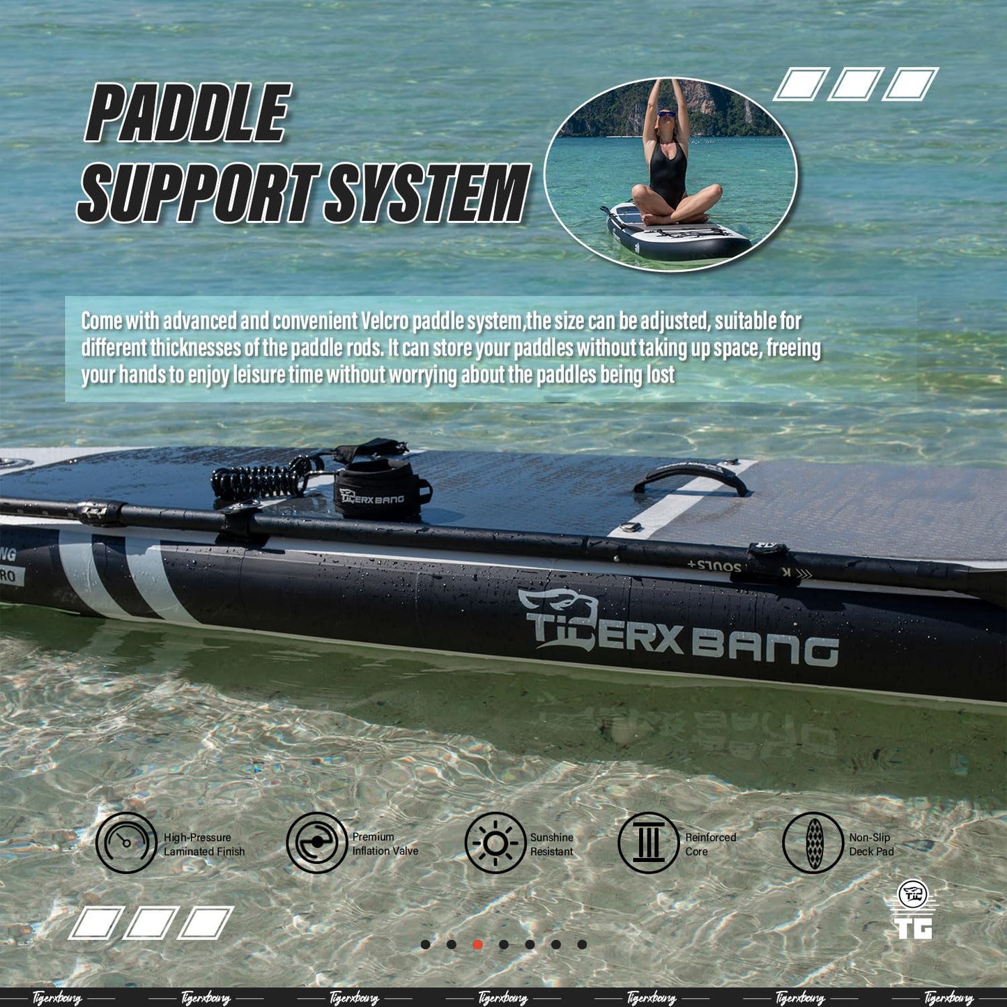 TIGERXBANG aufblasbares SUP Board, mit Kajak-Sitz und Doppelpaddel, 320 cm, Schwarz