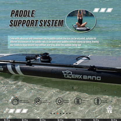 TIGERXBANG aufblasbares SUP Board, mit Kajak-Sitz und Doppelpaddel, 320 cm, Schwarz