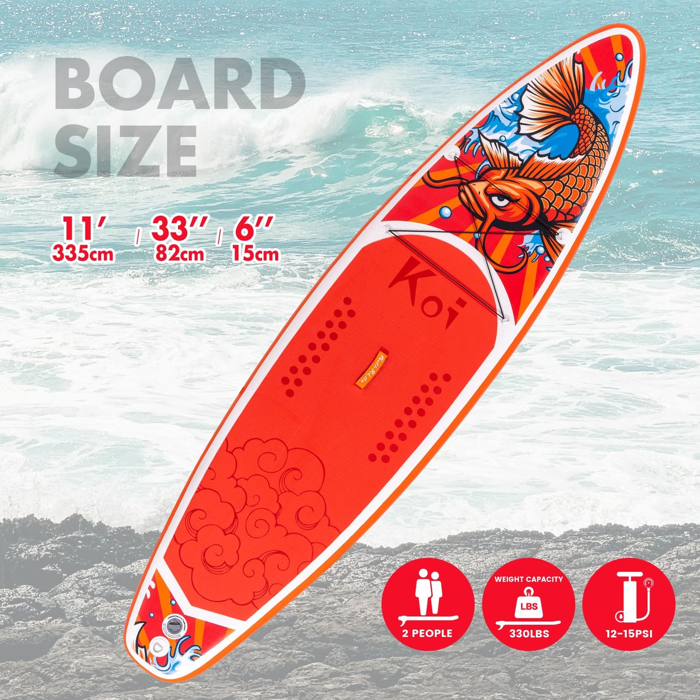 FunWater aufblasbares SUP Board, Koi-Muster, Rot, 335 cm, mit Komplett-Set