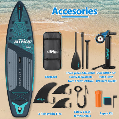 ALLPICK Premium aufblasbares SUP Board Set, mit Kamerahalterung, bis 200 kg, Grün