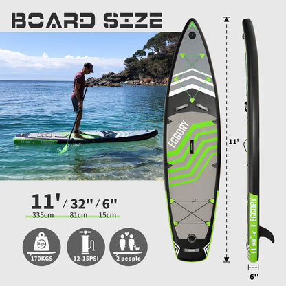 Extra breites aufblasbares SUP Board, mit Paddel & Pumpe, Graugrün